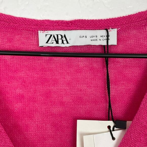 Zara Pink Linen Blend Button Front Long Sleeveless Vest NWT Size Small - Picture 5 of 5